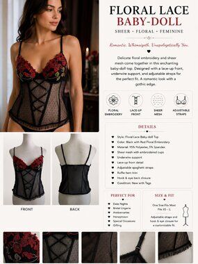 Womens Lingerie Lace Baby-doll Bra Floral Intimates Sheer Whimsigoth Gothic Sexy